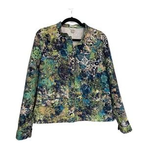 Christopher Banks Jacket Blue Teal Denim Blazer w/Pockets Women's Large